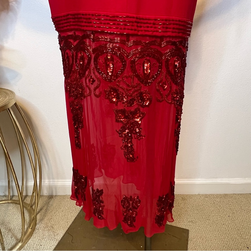VTG Alyce Designs Red Sequin Roaring Midi Dress • Sz 8 Poly/ Silk - Picture 13 of 16